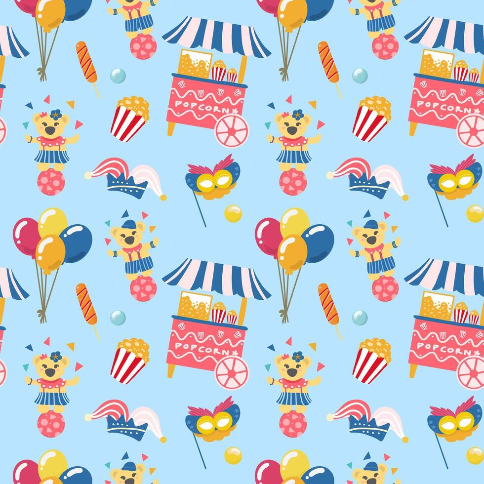 Circus seamless pattern on a yellow background vector