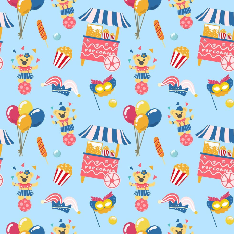 Circus seamless pattern on a yellow background vector