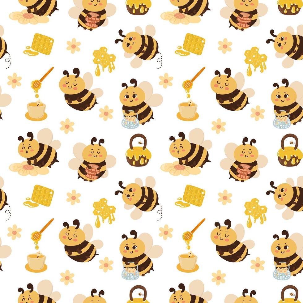 Honey bee cartoon pattern seamless vector