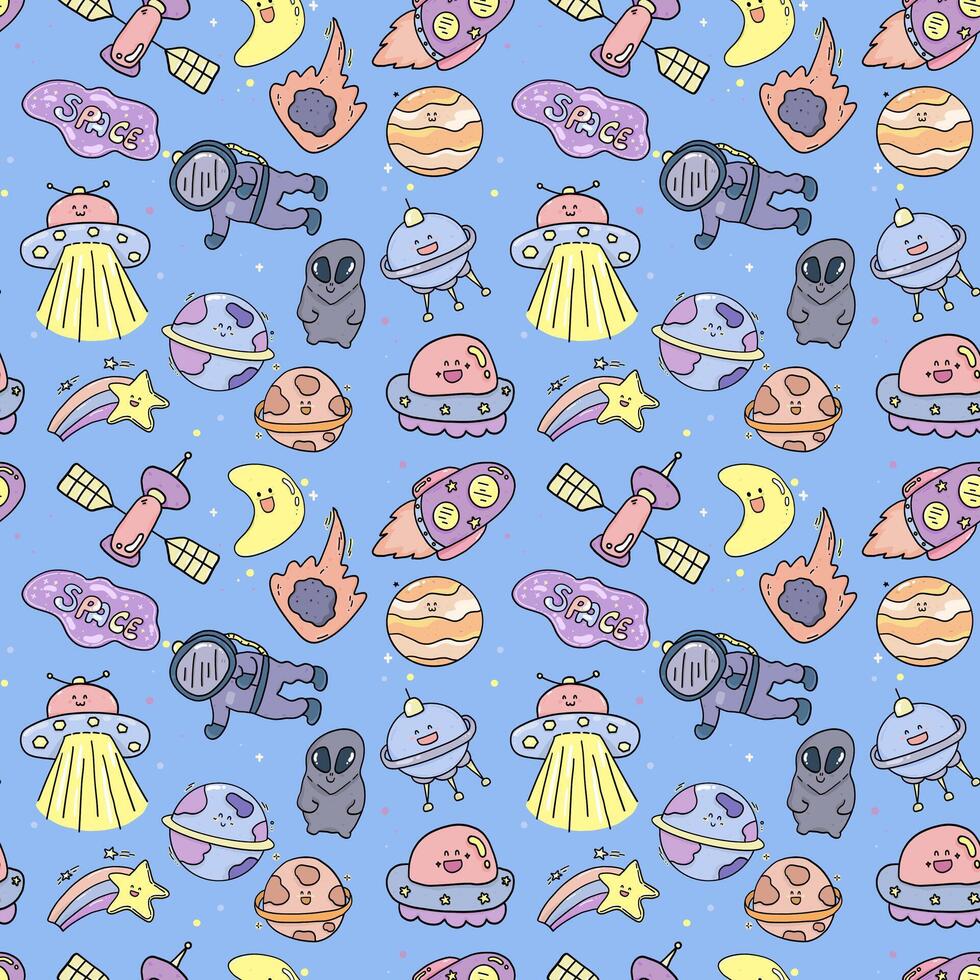 Space planets rocket cartoon pattern seamless vector