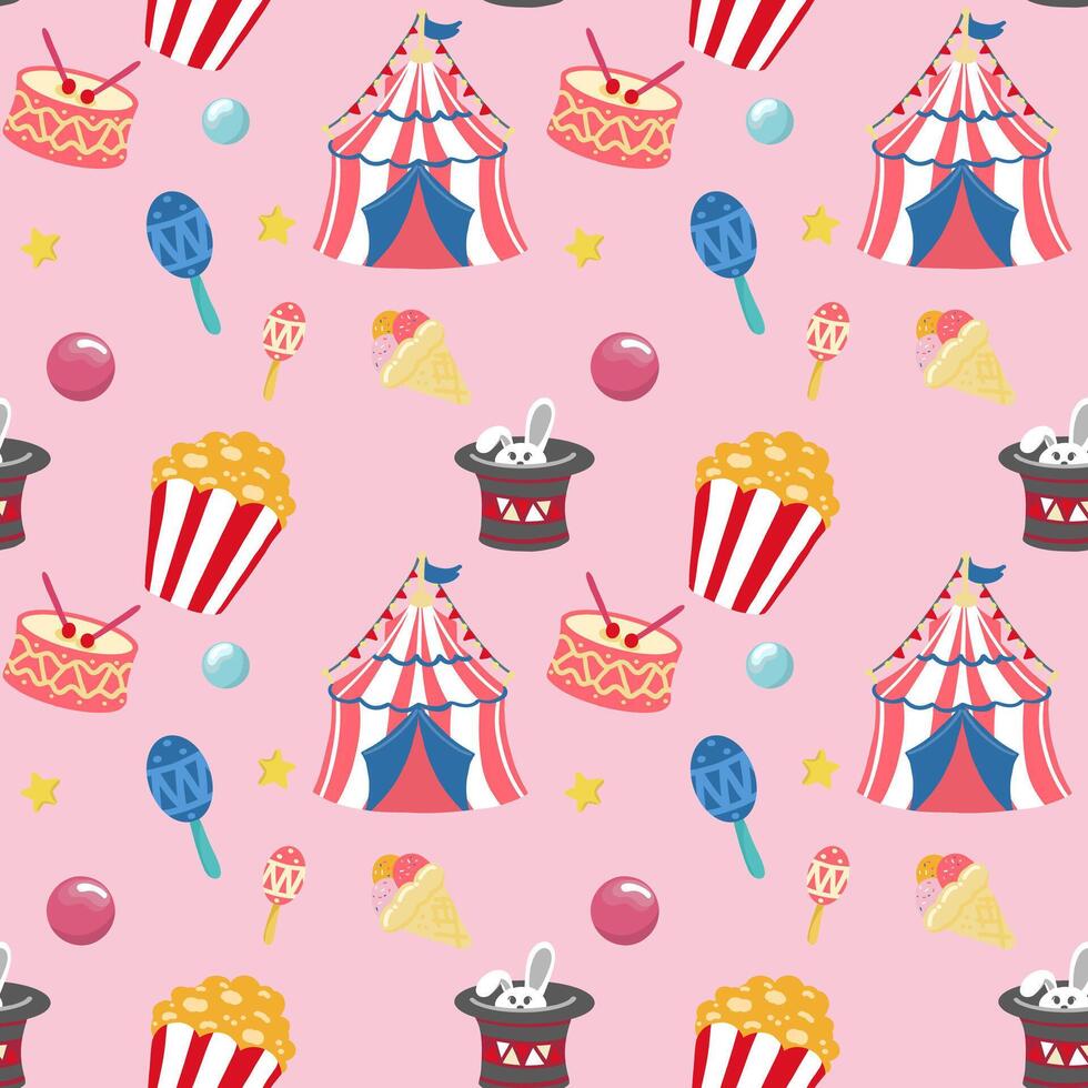 Circus seamless pattern on a yellow background vector