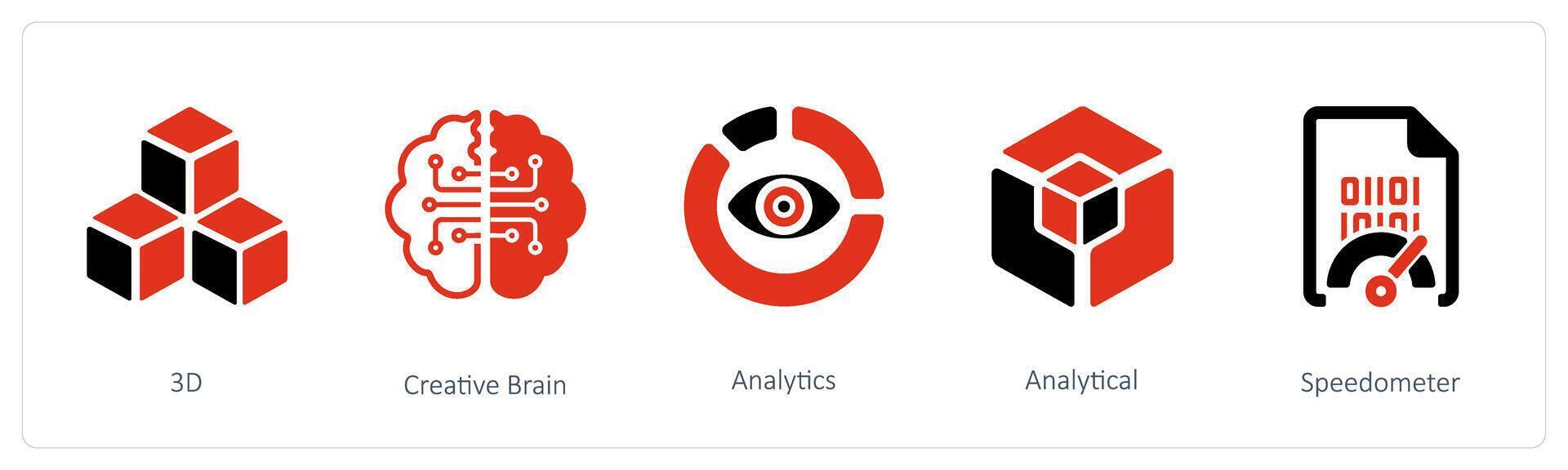 3D, creative brain and Analytics vector