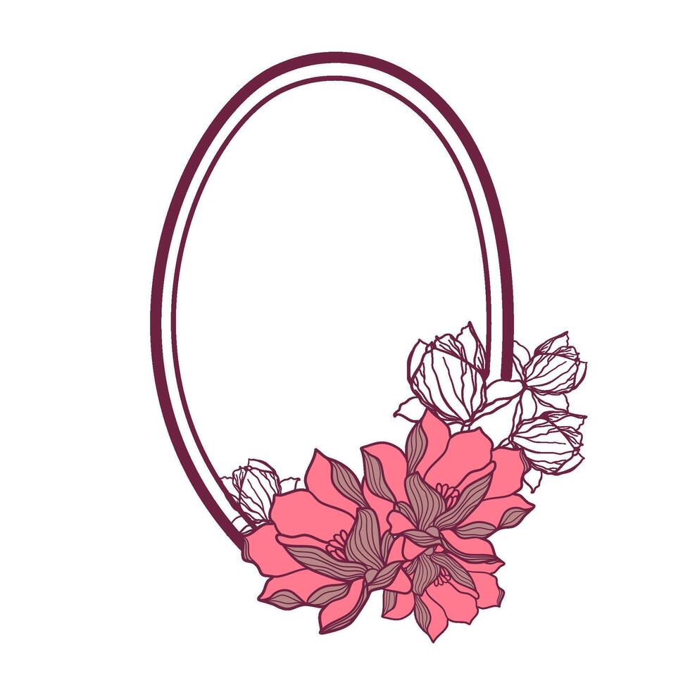 Oval floral frame with magnolia flower vector