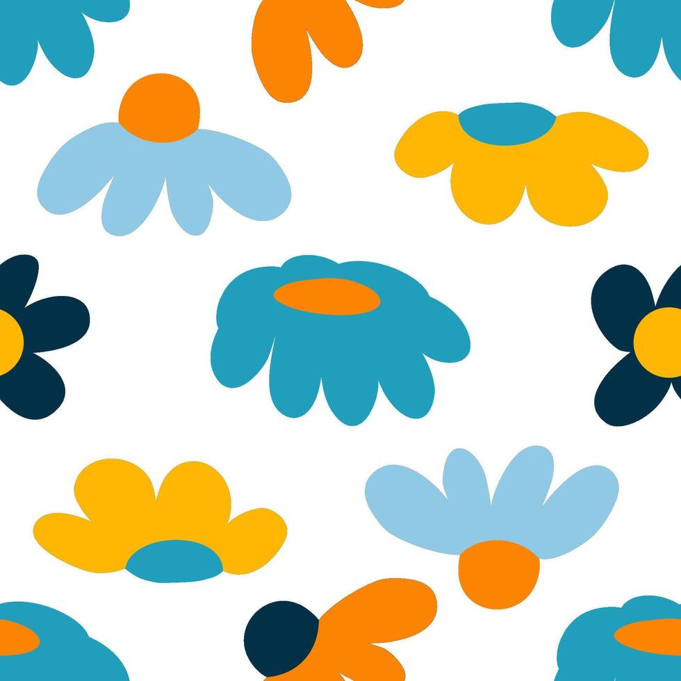 Seamless pattern with daisy flowers. Vector illustration in cartoon style.