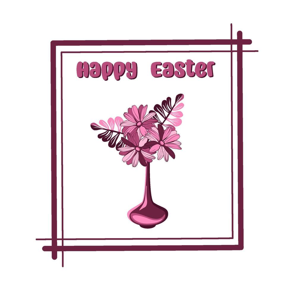 Happy Easter card with vase of flowers vector