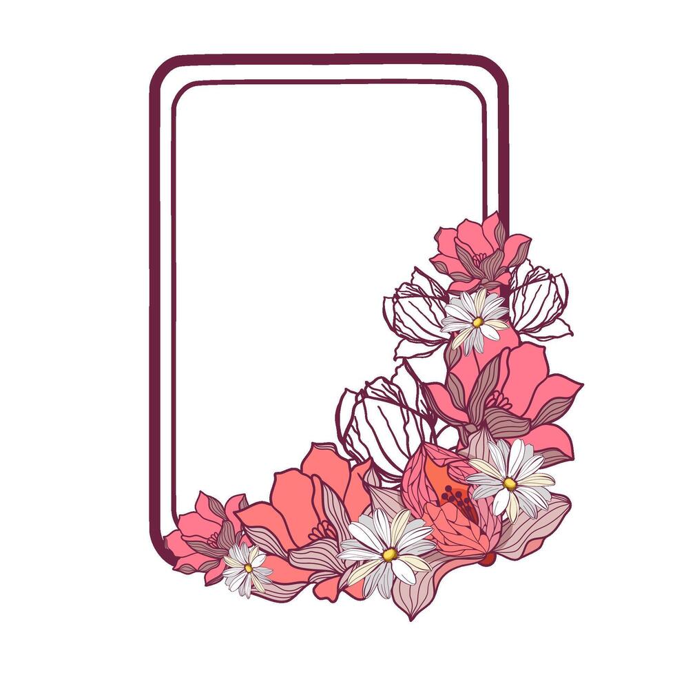 Floral frame for holiday with magnolias and daisies vector