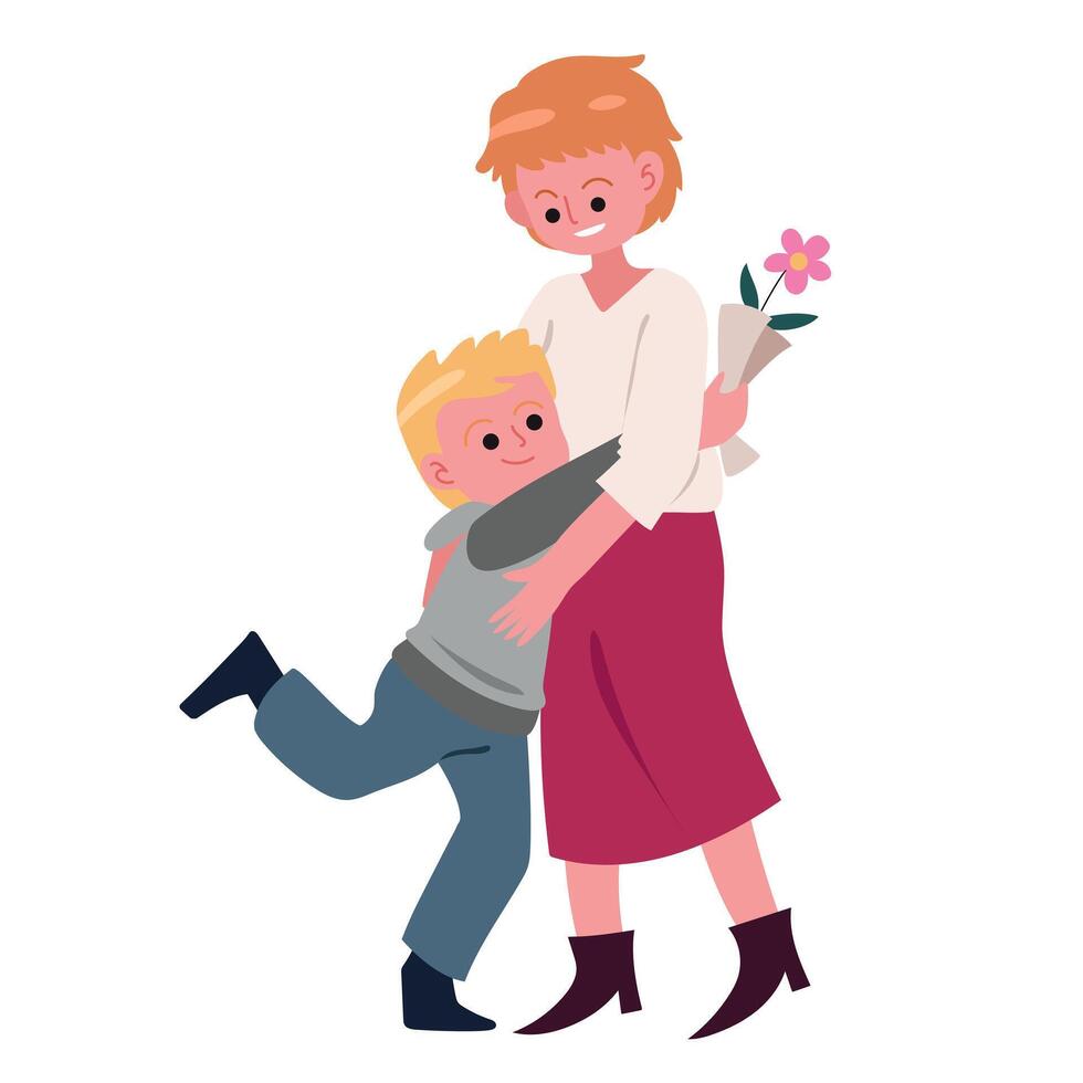 Mother hugging son cartoon vector