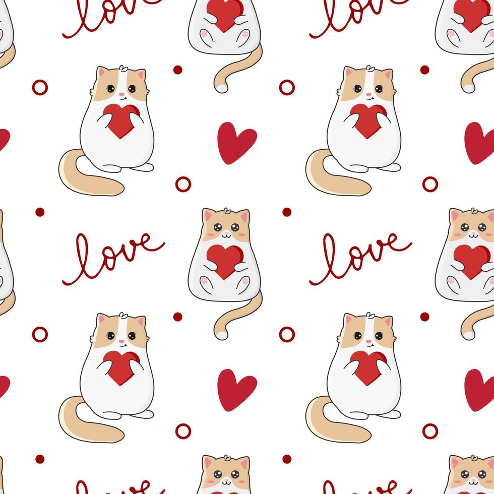 Seamless pattern with cute cats and hearts. vector