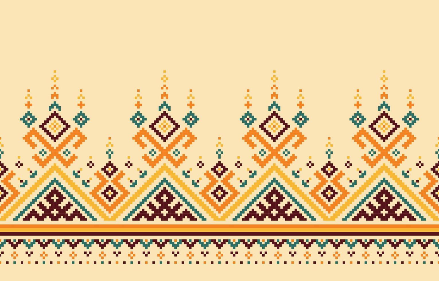 Ethnic geometric pattern. Fabric seamless pattern with geometric shapes, including triangles, squares, and diamonds. vector