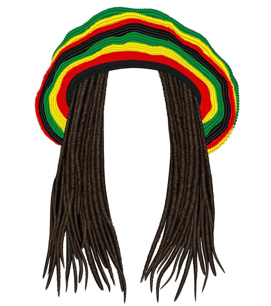Jamaican rasta hat.Hair dreadlocks.reggae . vector