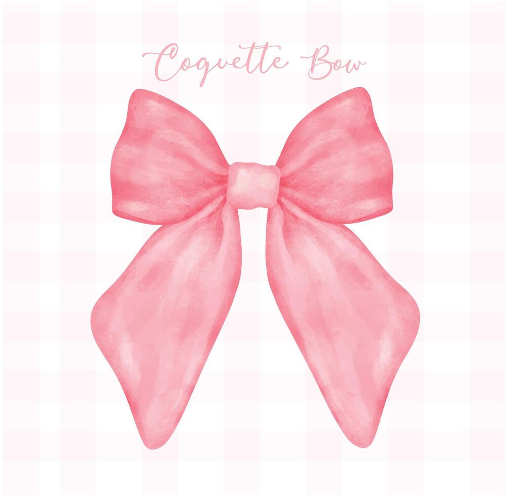 Coquette pink bow vintage feminine Aesthetic watercolor. vector