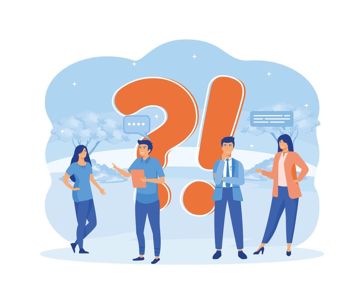 FAQ, people asking questions, men and women questions and answers, Internet communication platform concept. flat vector modern illustration