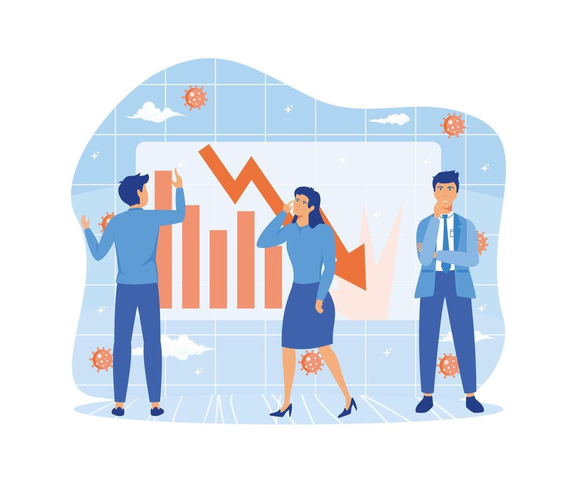 Bankruptcy business concept. Corona virus pandemic caused economic crisis and stock money collapse. Businessman panic in economy fail. flat vector modern illustration