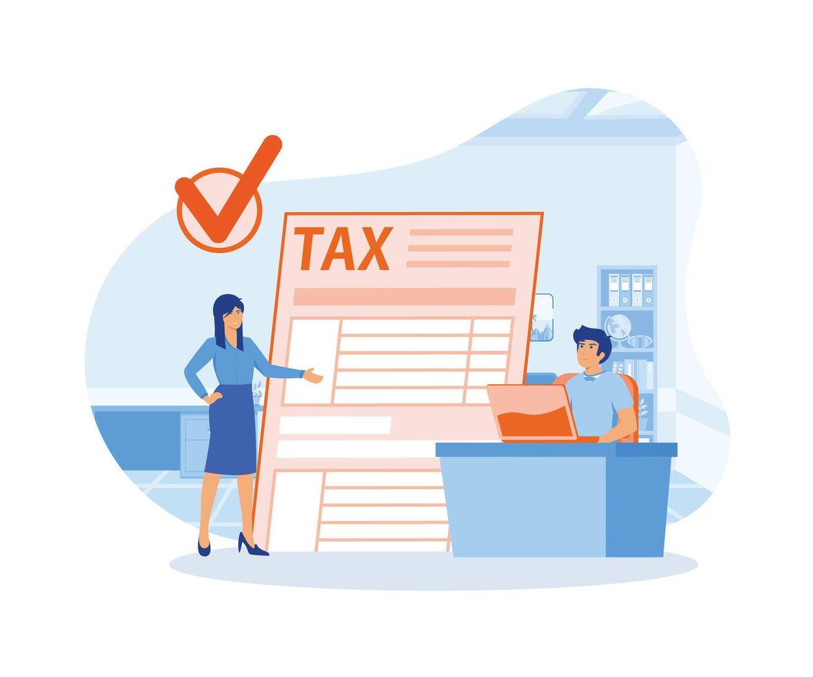 Someone is doing tax financial advice. Taxation planning concept. flat vector modern illustration