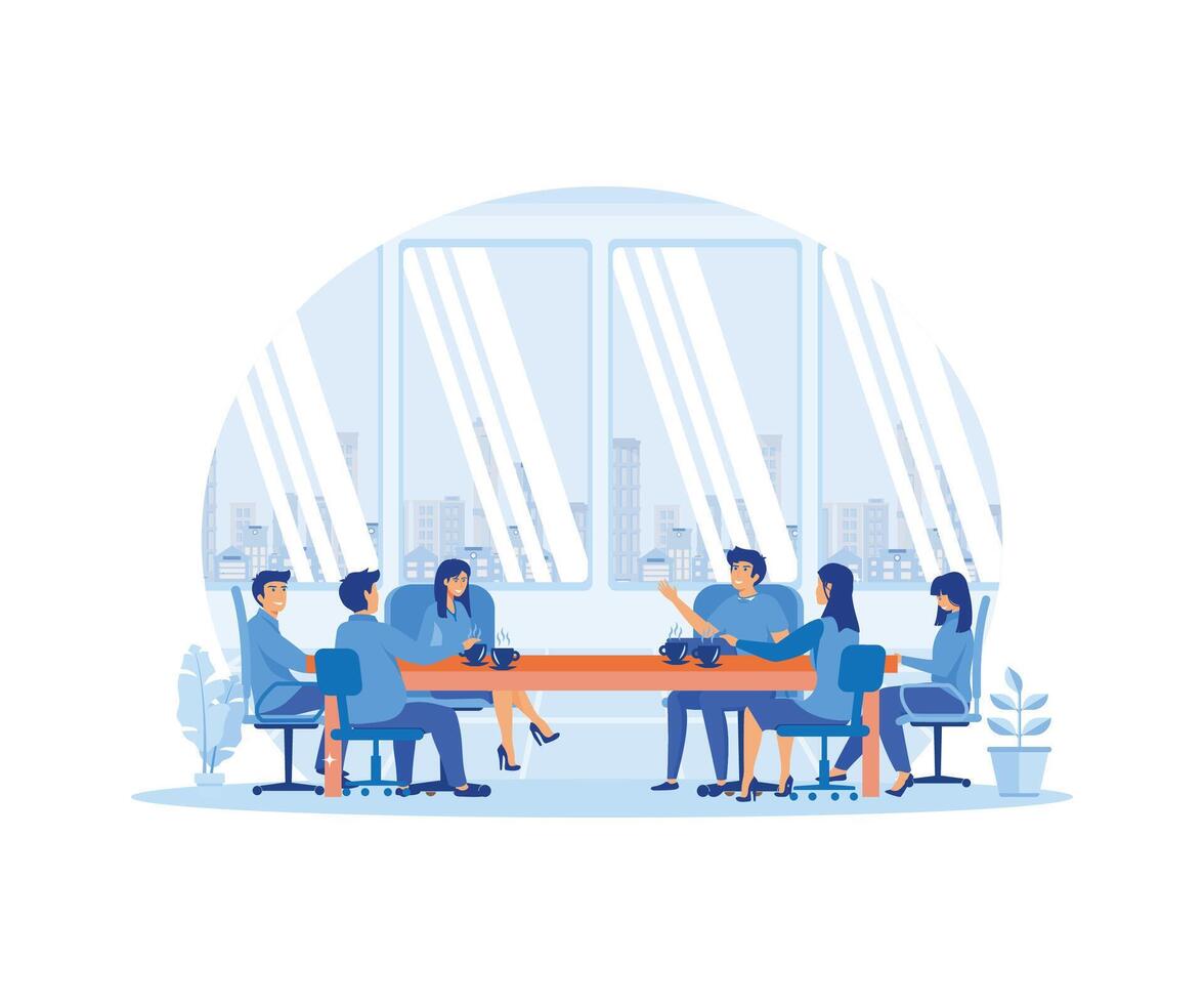 Business Meeting concept. People congratulating colleague with business achievements. Boss praise best employee, team applaude at office meeting. flat vector modern illustration