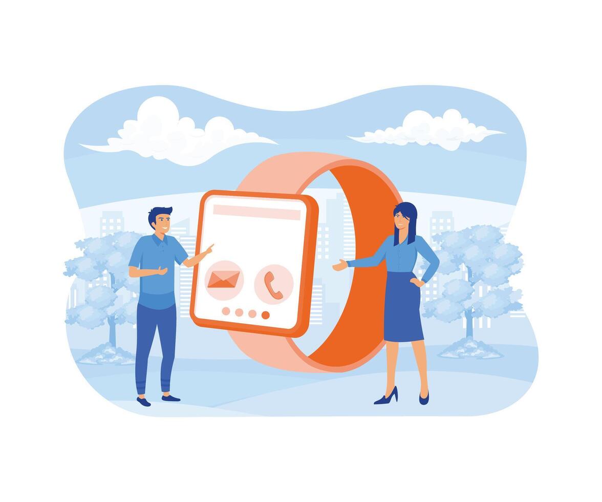 Virtual relationships concept. Online dating and social networking, teenagers chatting on the Internet.  flat vector modern illustration