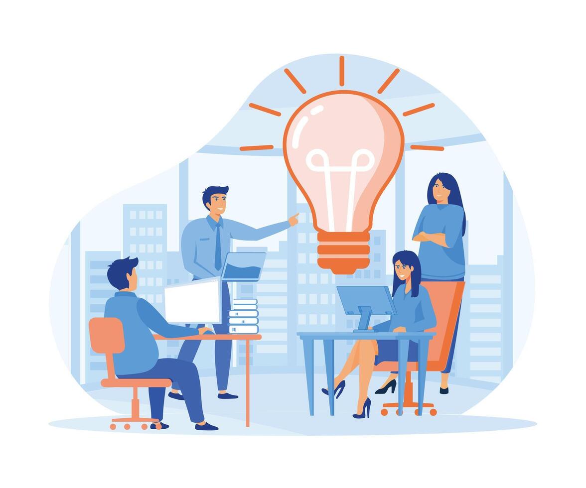 Brainstorming concept. Online assistant at work. manager at remote work, searching for new ideas solutions, working together in the company.  flat vector modern illustration