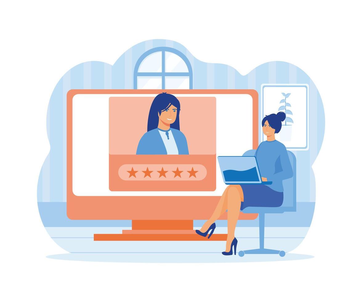 HR manager looking for new employees and interview online, job recruitment process concept. flat vector modern illustration