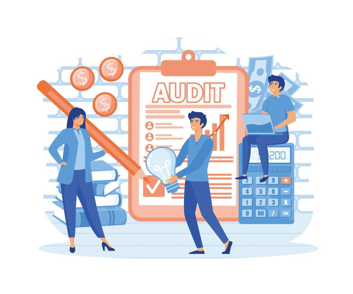 Audit concept. Business operation research and analysis. Professional financial management.flat vector modern illustration