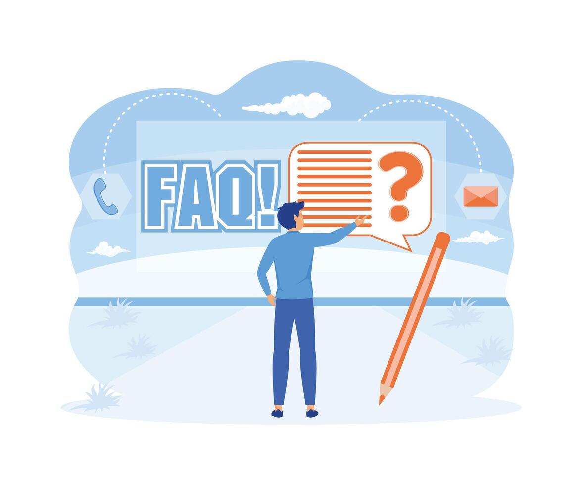 Sending customer support a question. Man ask questions and receive answers. flat vector modern illustration