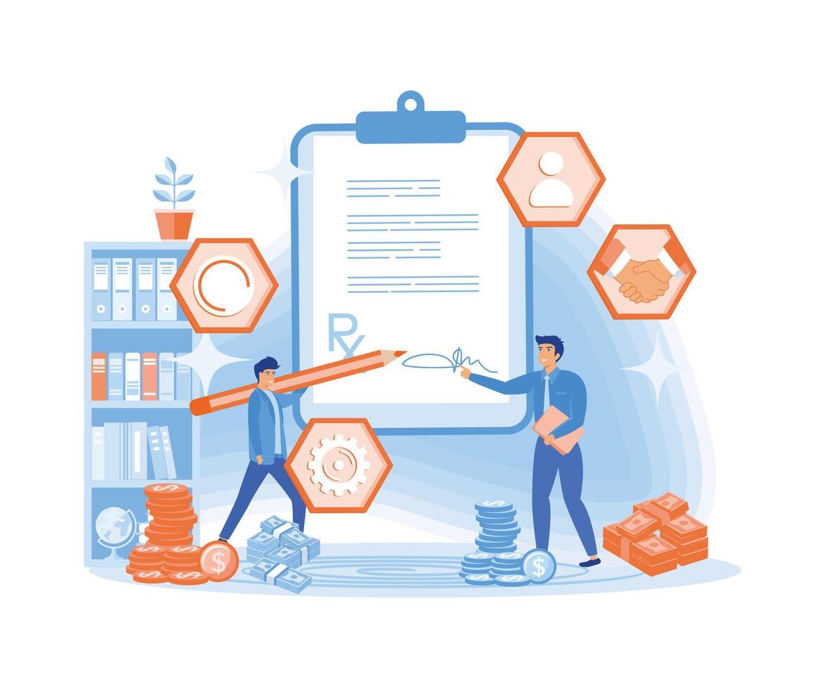 Contract agreement concept. Businessman signing a contract concept. flat vector modern illustration