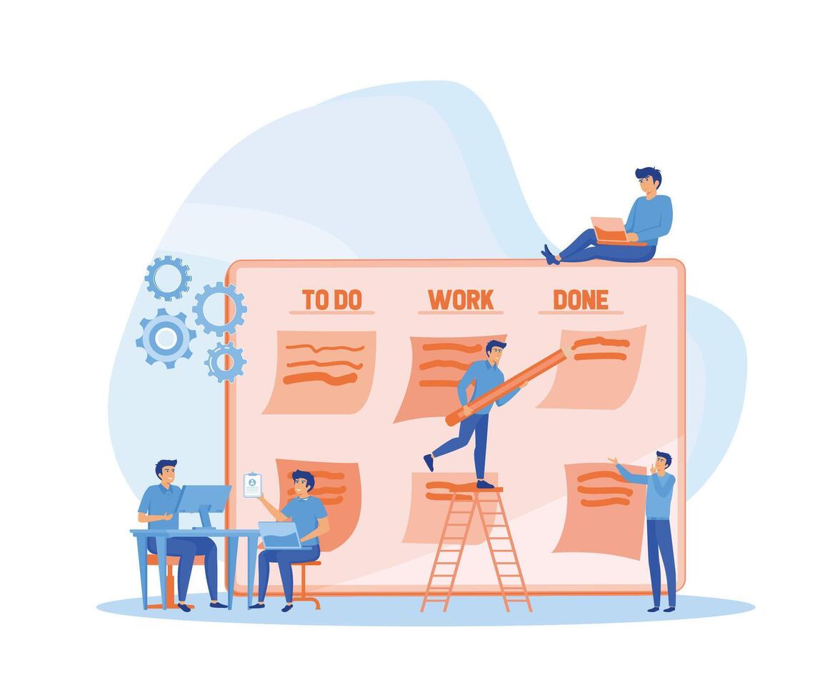 Office work and time management. Kanban board, teamwork communication process, agile project management concept. flat vector modern illustration