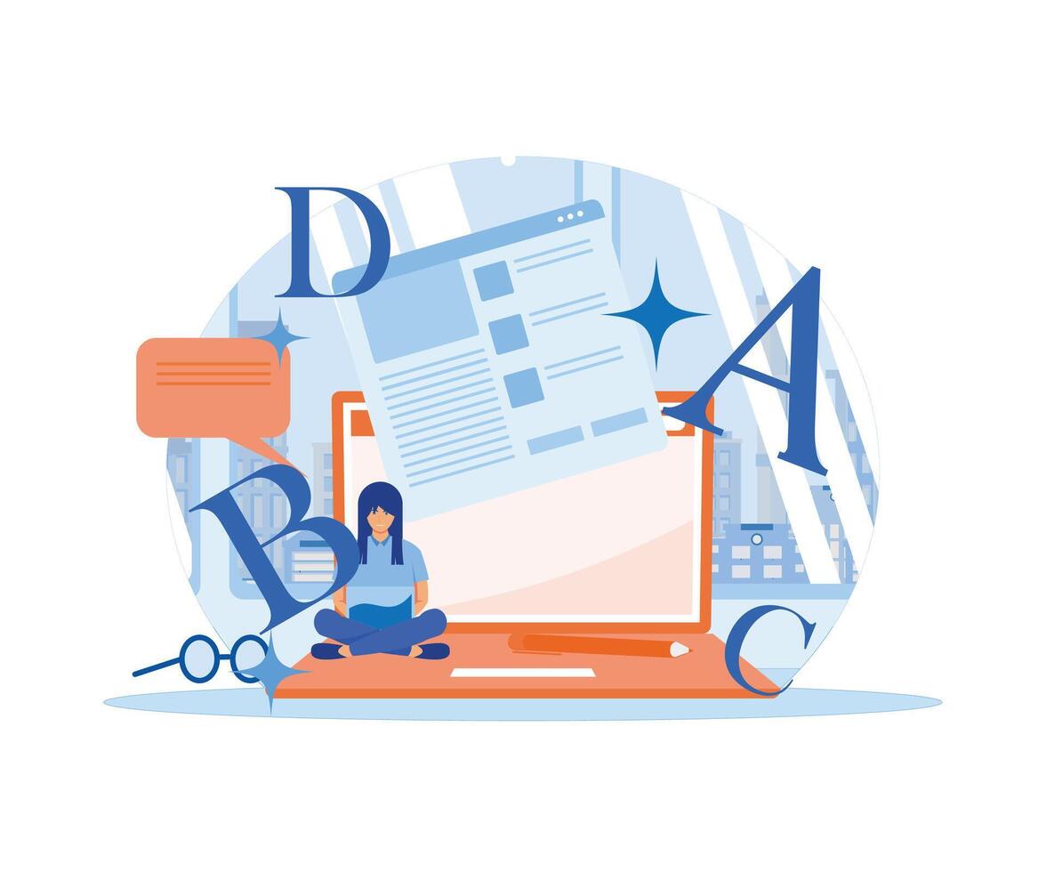 Content writer. Blog articles creation concept, freelance work business and marketing. flat vector modern illustration