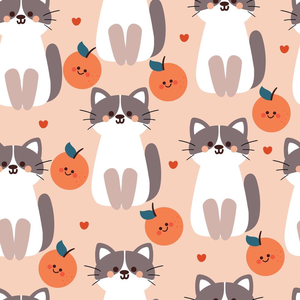 sin costura modelo dibujos animados gato y naranja. linda animal fondo de pantalla ilustración para regalo envolver papel vector