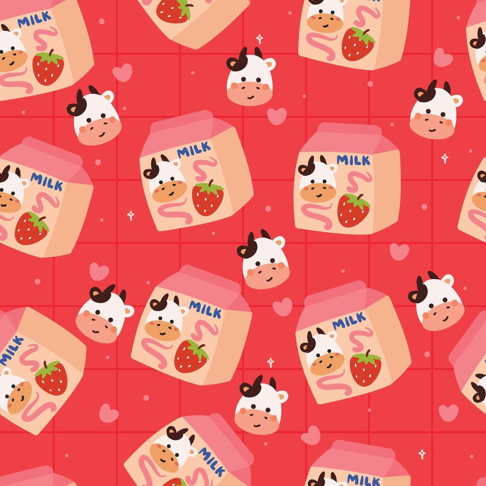 seamless pattern cartoon milk in paper carton. cute wallpaper illustration for gift wrap paper vector