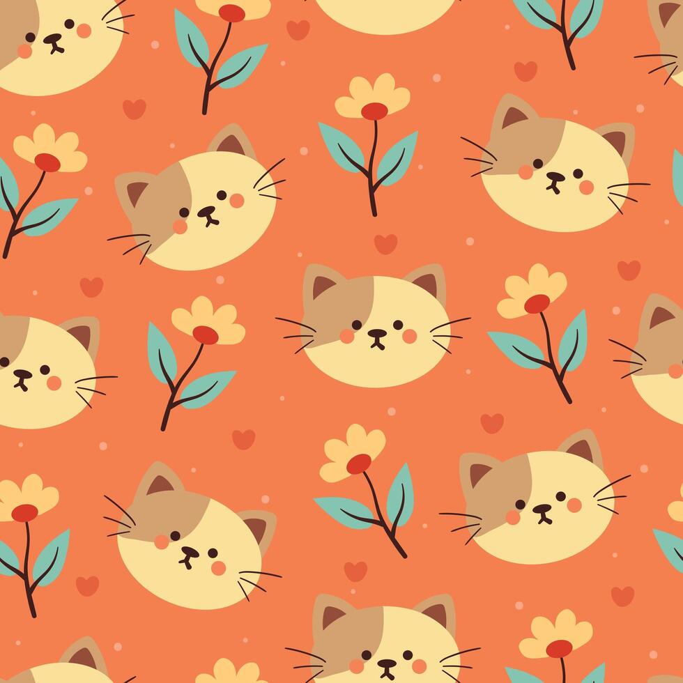 seamless pattern cartoon cat and flower. cute animal wallpaper for textile, gift wrap paper vector