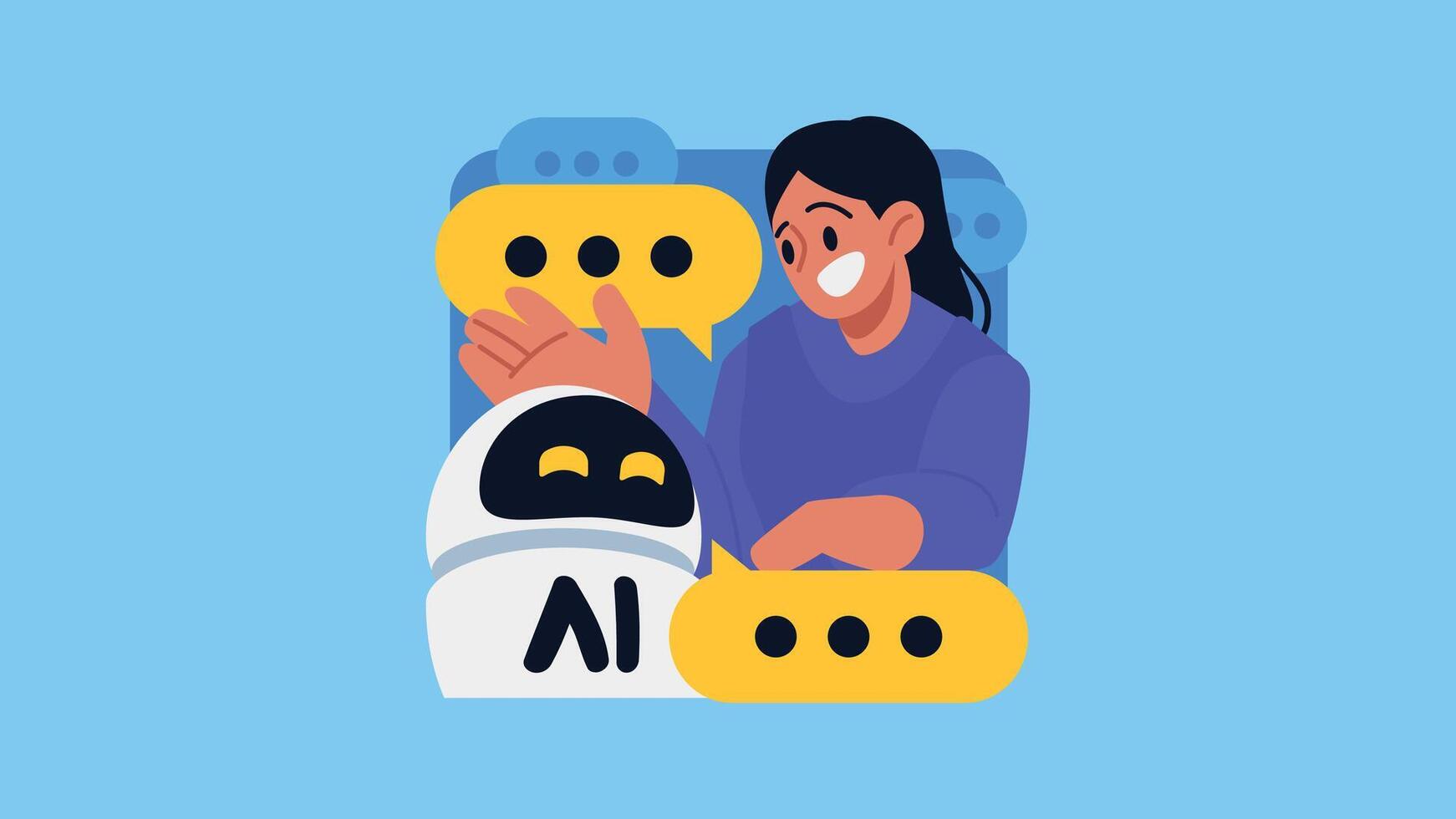 AI Conversations, Discuss Problems with AI, People and AI exchange Conversations Flat Vector Illustration