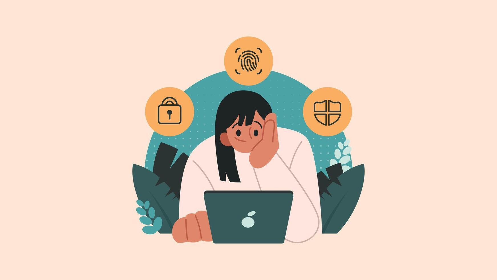 Cyber Security, Security of Personal Information such as Passwords, Fingerprints, Antivirus Flat Vector Illustration