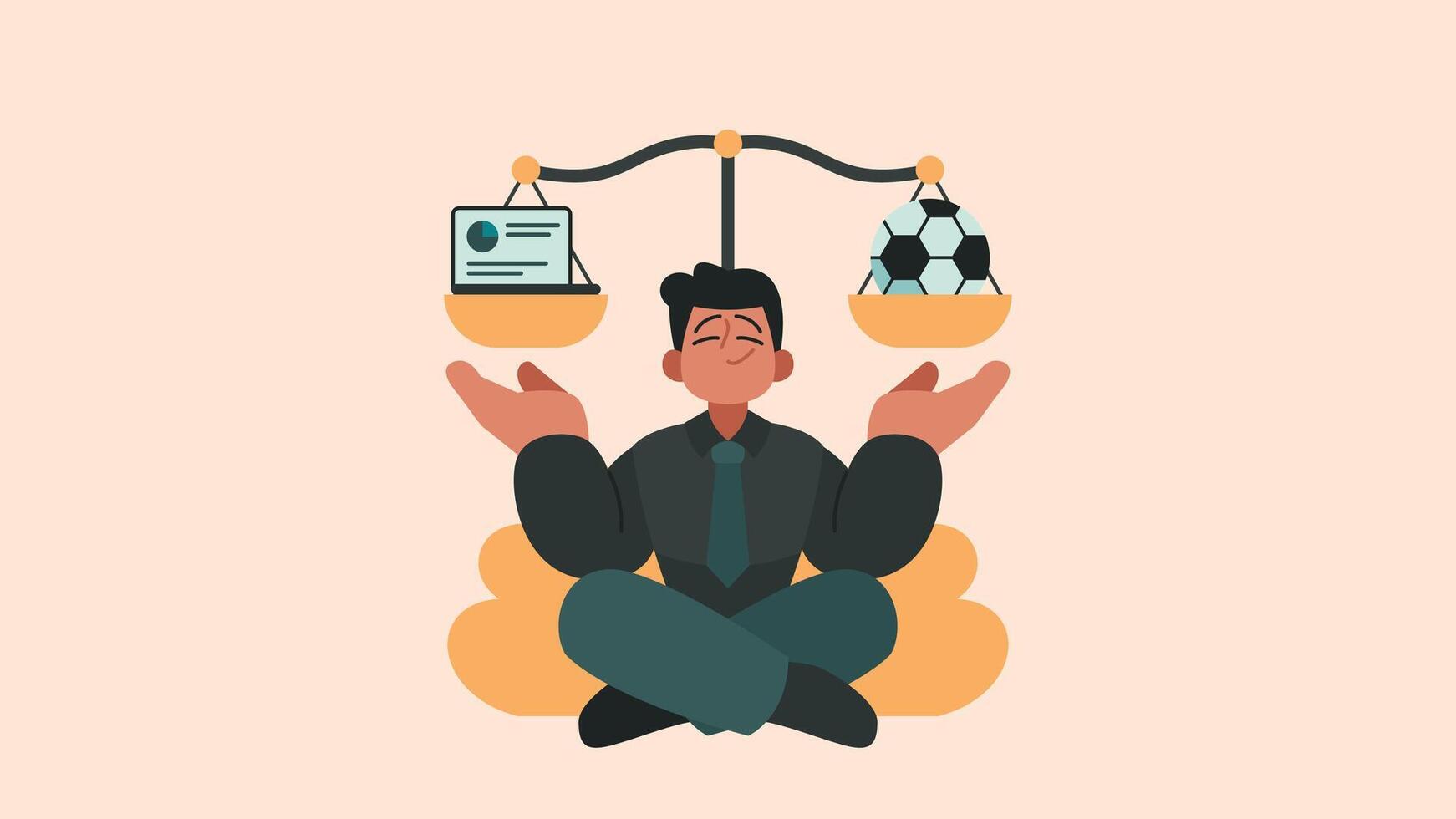 trabajo vida balance, empresario equilibrio trabajo y jugar plano vector ilustración