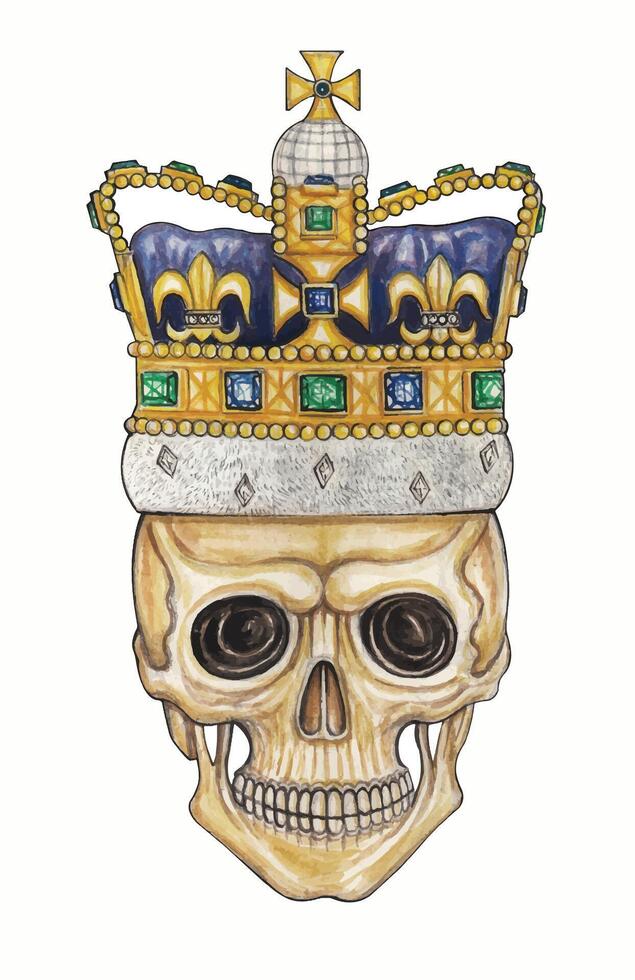 King of skull design by hand watercolor painting on paper. vector