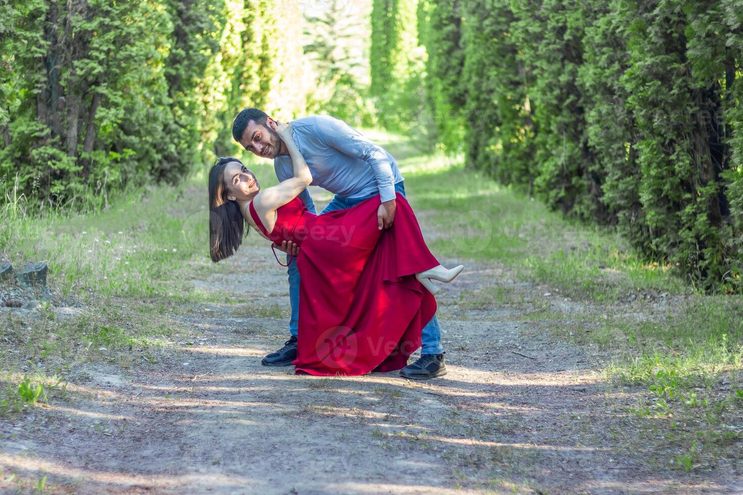 romantic couple in the garden, couple in the nature photo