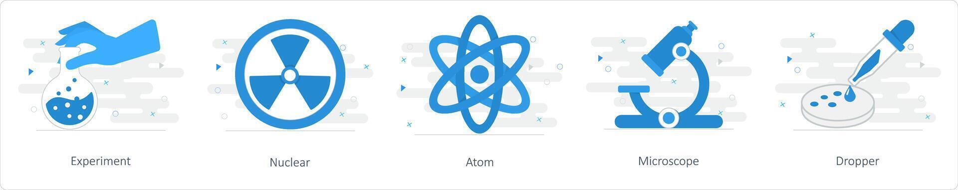 A set of 5 Mix icons as experiment, nuclear, atom vector