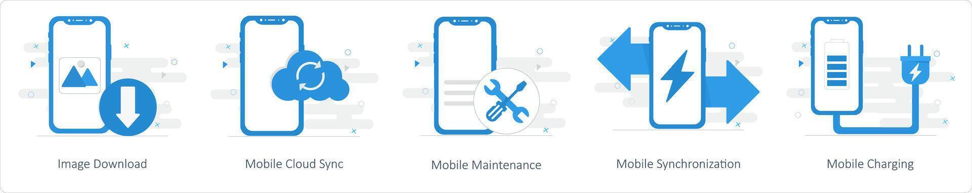 A set of 5 Mix icons as image download, mobile cloud sync, mobile maintenance vector