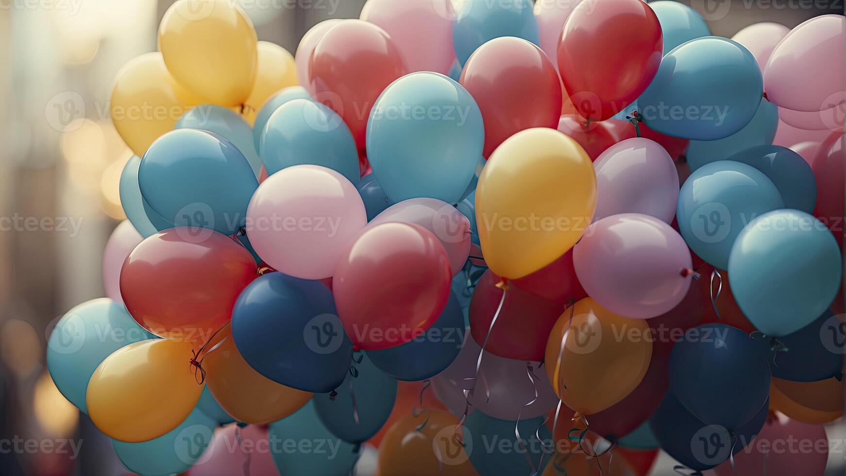 AI generated colorful balloons in the air, colorful balloons background, colored balloon wallpaper, happy background photo