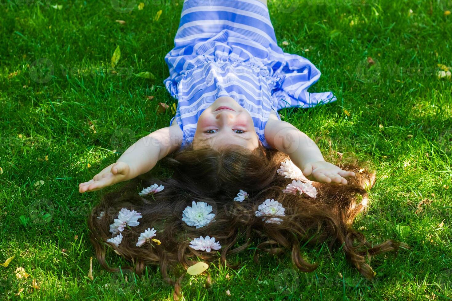 pretty little girl in the nature, girl in summer photo