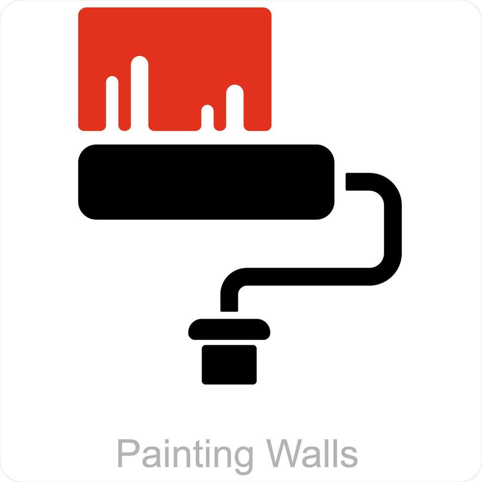 pintura paredes y pintar rodillo icono concepto vector