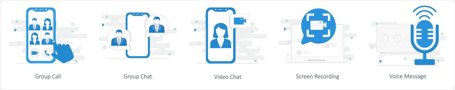 A set of 5 Mix icons as group call, group chat, video chat vector