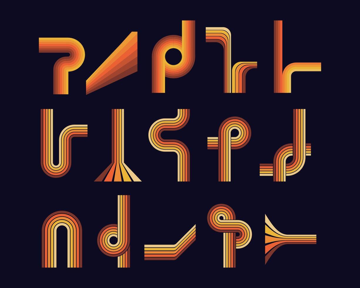 70s poster elements orange collection curve and bend vector