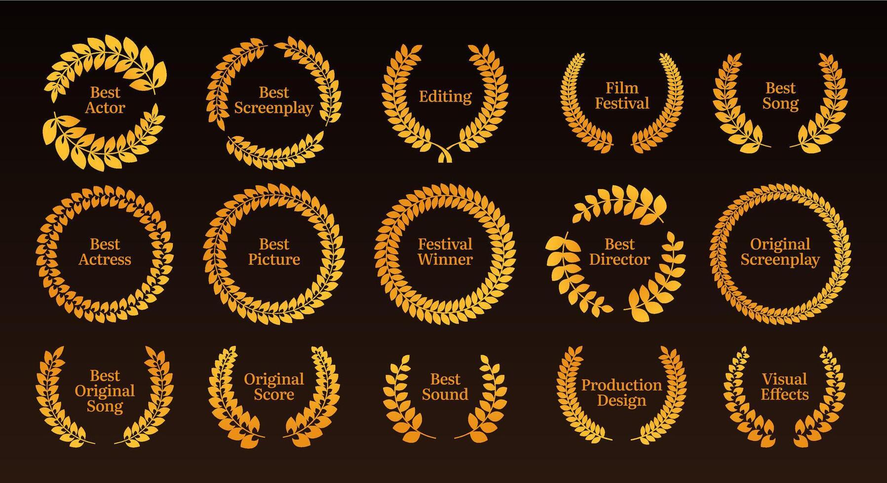 Nomination wreath. Cartoon festival laurel branches for best director and actor award, hollywood cinema premiere decoration. Vector illustration