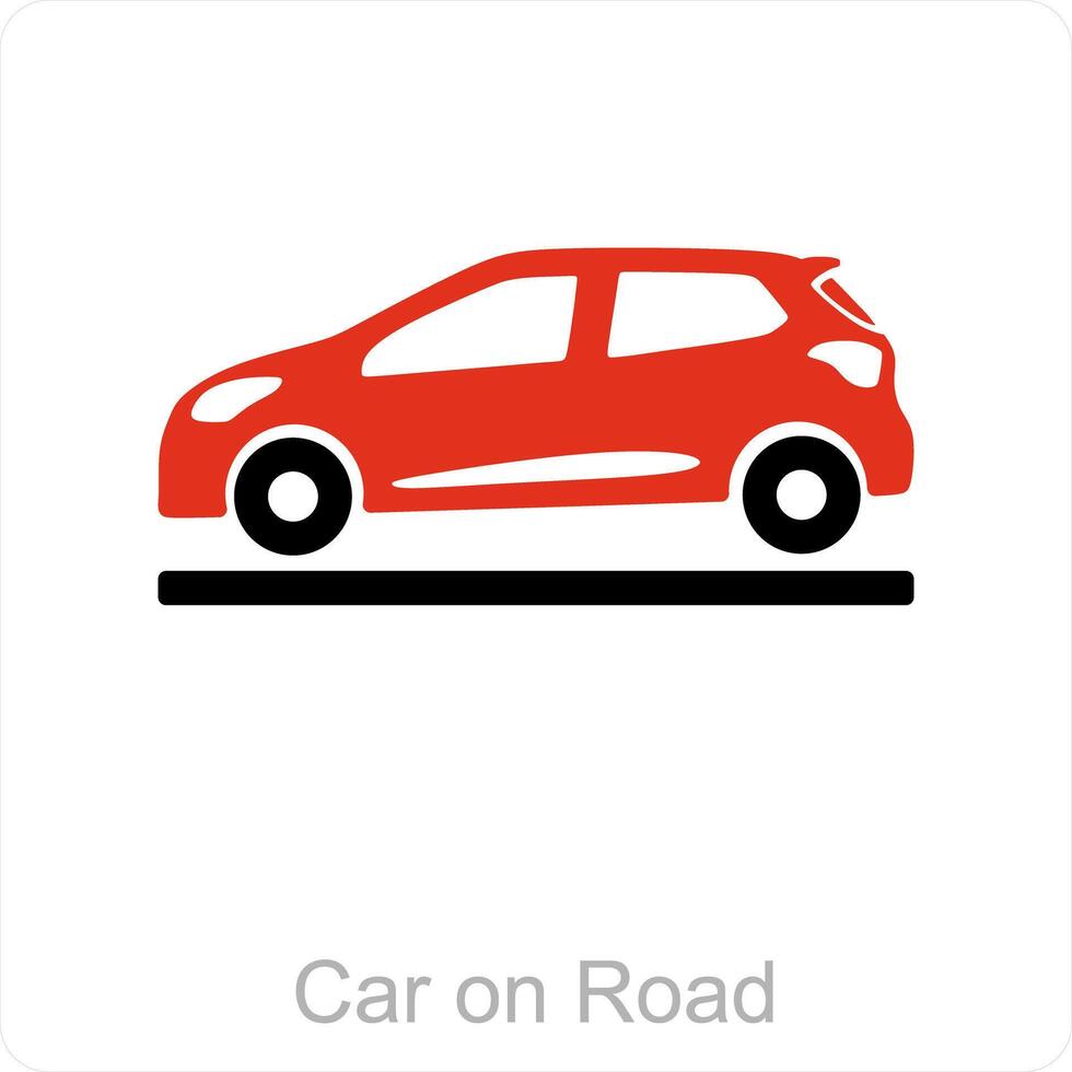 coche en la carretera y coche icono concepto vector