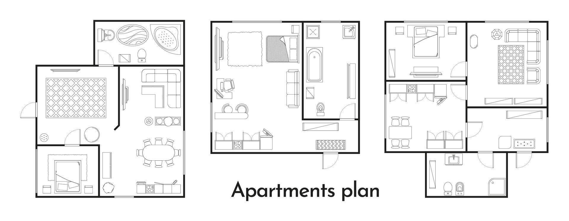 Apartment plan. Room floor plan with furniture and window, home, office and bedroom layout. Vector apartment building floor plan
