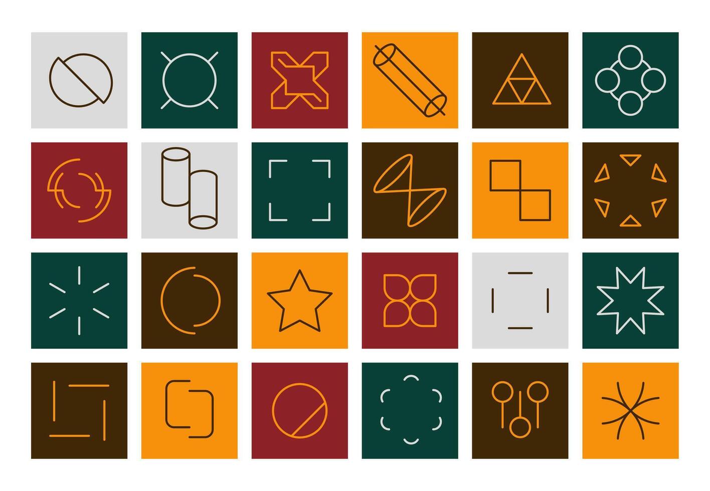 Brutalism line shapes. Geometric grid lines of various forms and shapes, modern art triangle square circles mosaic geometric figures. Vector set