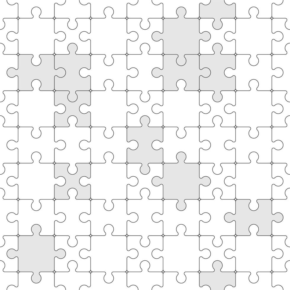 Puzzle pattern. Seamless print of jigsaw grid with different parts match together, business metaphor game challenge concept. Vector texture