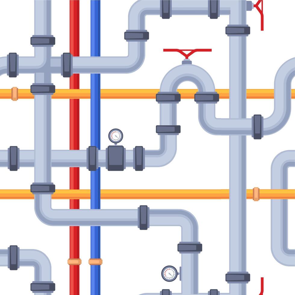 tubería modelo. sin costura impresión con agua tubo detalles, drenaje sistema elementos, calefacción enfriamiento tubos para decorativo antecedentes. vector textura