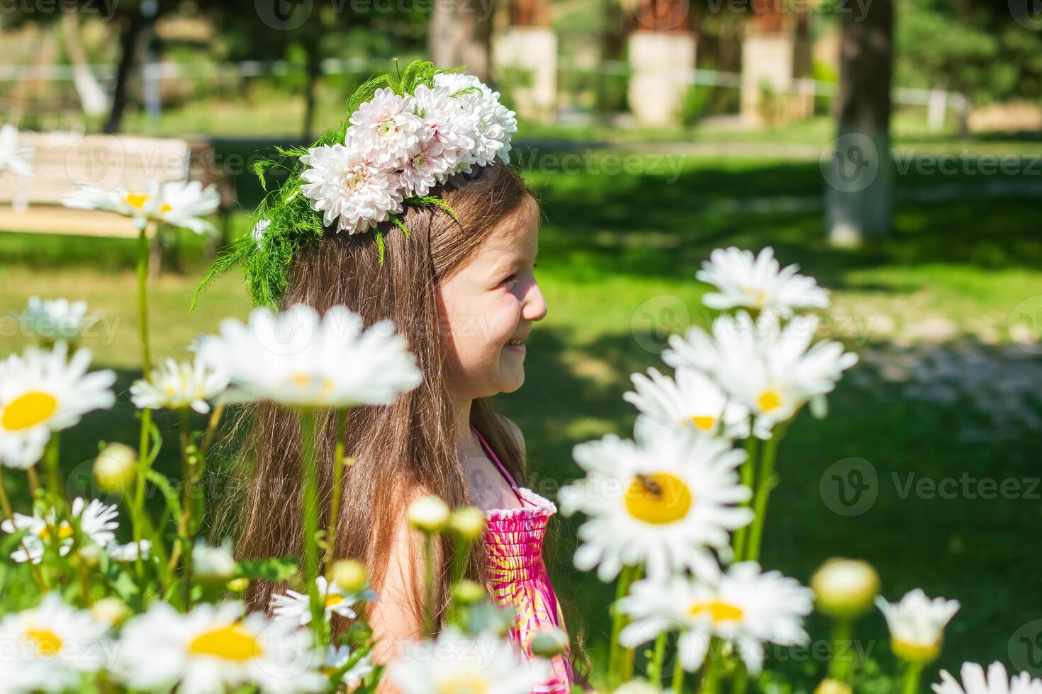 bonito pequeño niña en el naturaleza, niña en verano foto