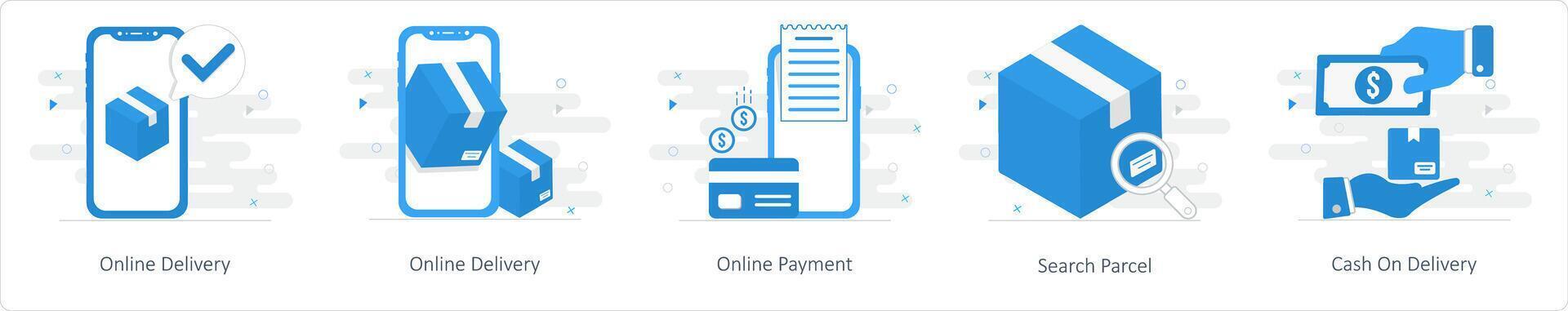 A set of 5 Mix icons as online delilvery, online payment, search parcel vector